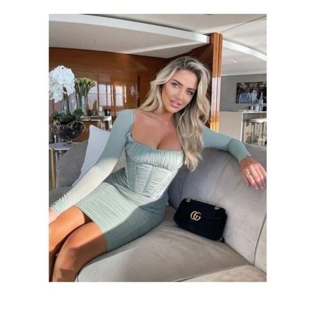 House of CB Freyja corset dress size L NEW Green ruched midi coquette $285